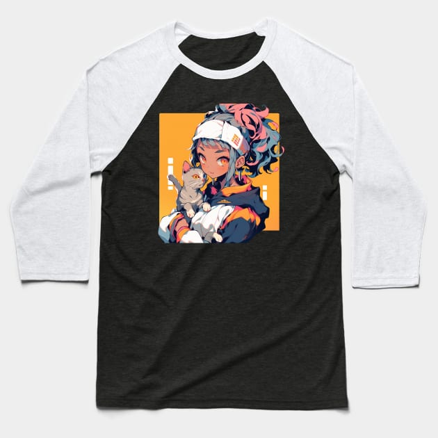 Cat Girl #1 Baseball T-Shirt by Neon Dream